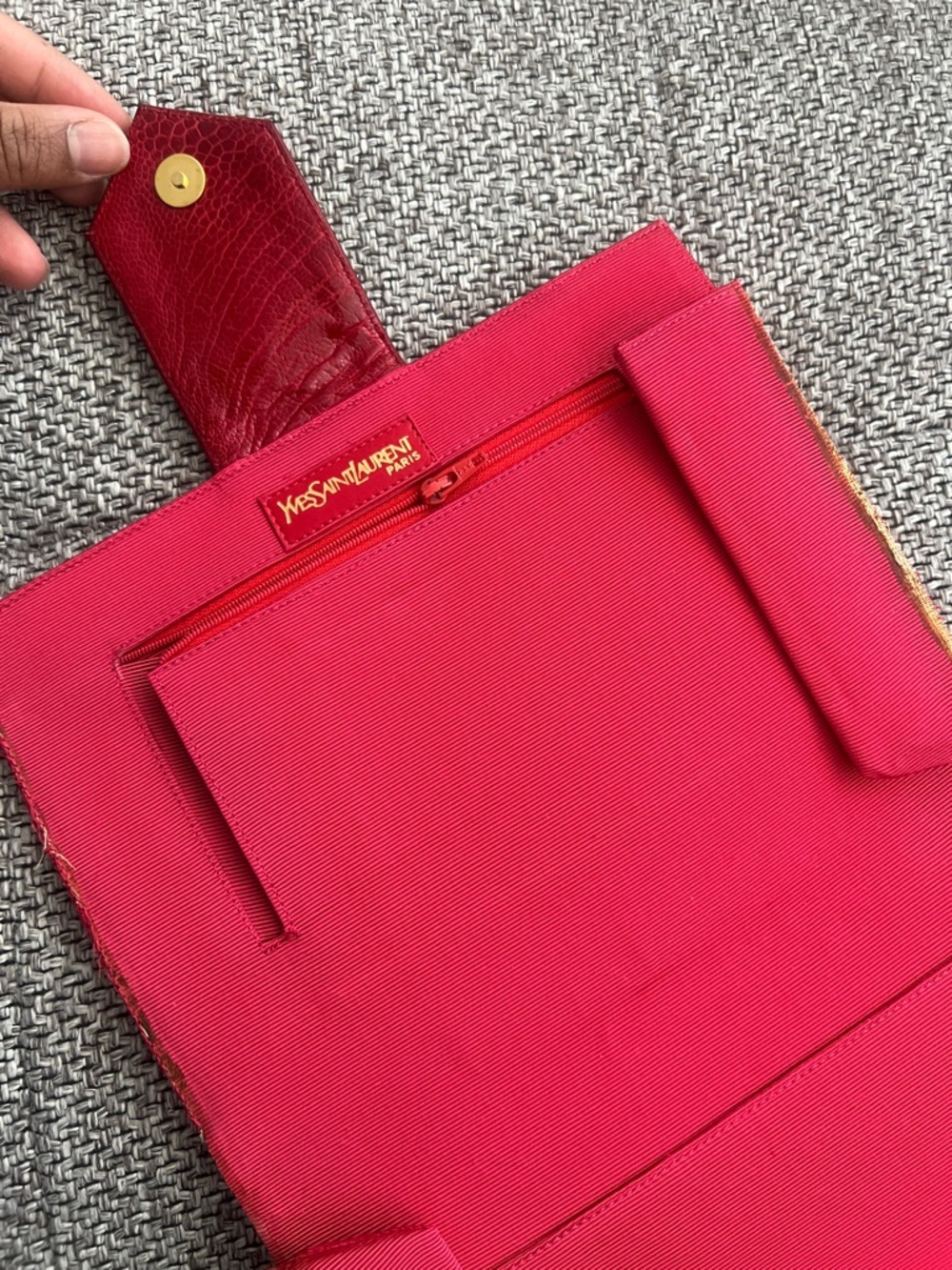 Vintage Yves Saint Laurent Red Canvas & Leather Toiletry Pouch